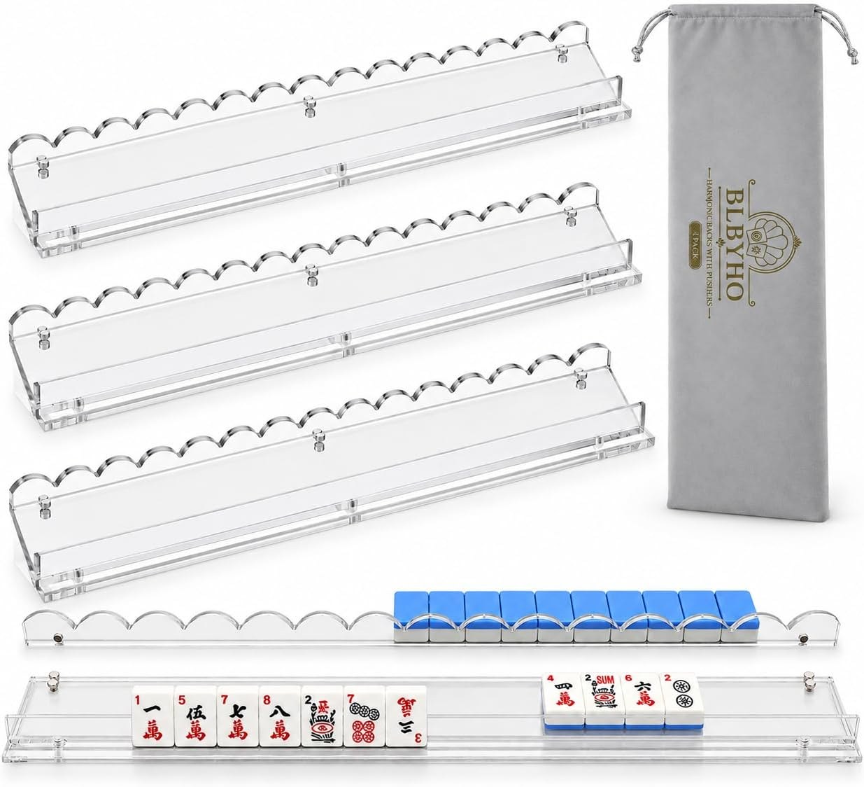 BLBYHO Premium Acrylic Scalloped Racks with Magnetic Pushers – 20" (Set of 4)