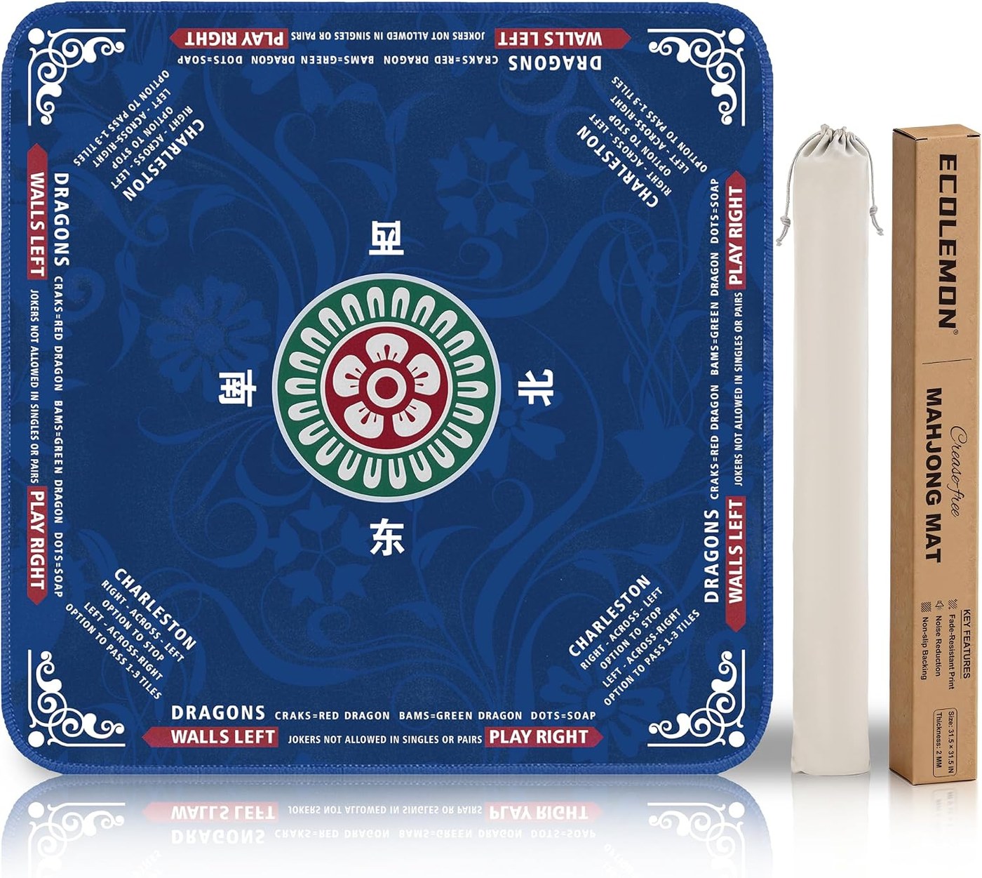ECOLEMON Crease-Free American Mahjong Mat 31.5×31.5" with Carrying Bag