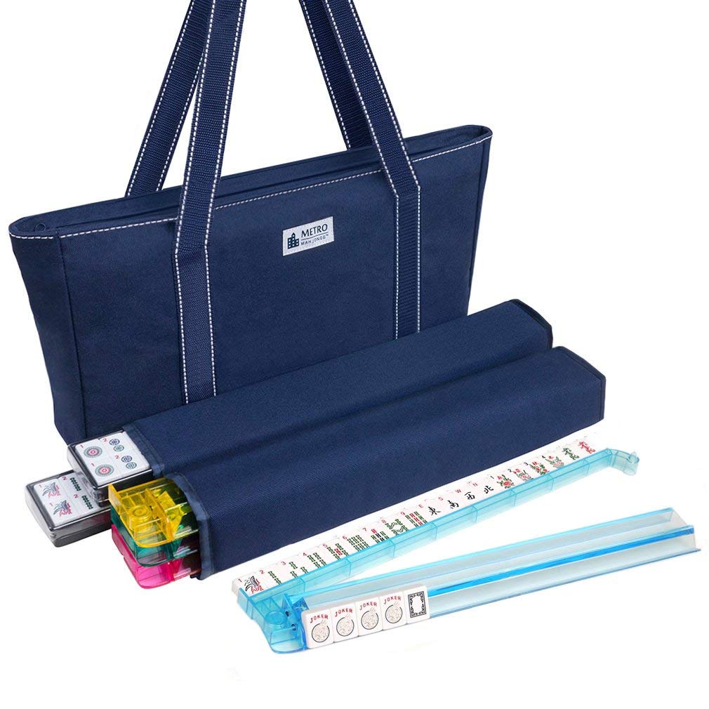 American Mah Jongg Set – 166 Premium White Tiles, Blue Canvas Bag (Metro)